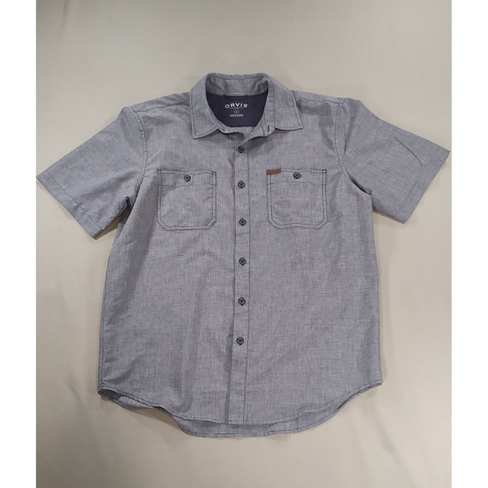 Orvis Mens Size Medium Gray Polyester Friday Casual No Iron Button Up Shirt